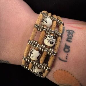 Tan and Silver Beaded Bracelet